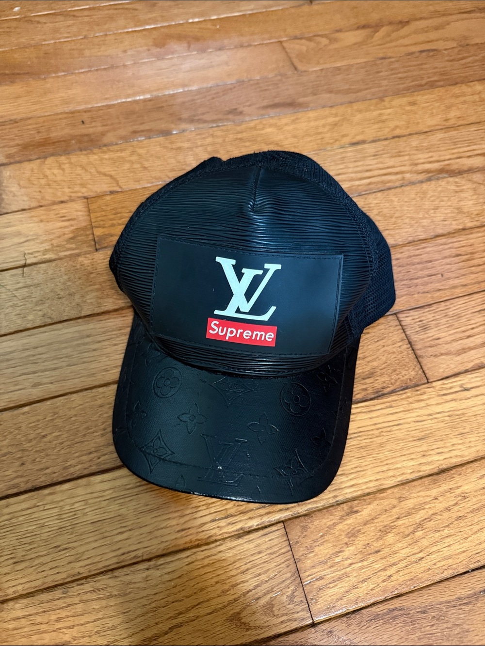 Louis Vuitton Black LV x Supreme Logo Trucker Hat